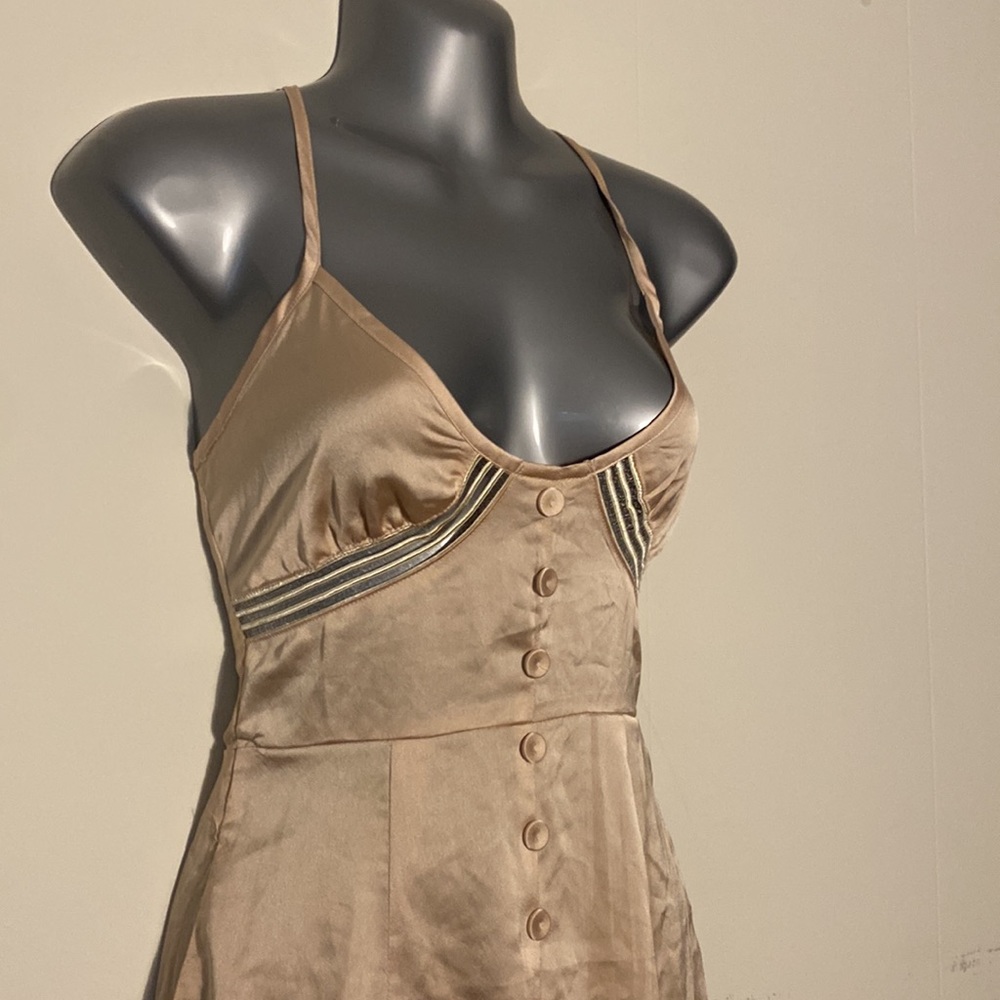 PrettyLittleThing Champagne Button Front Satin Strappy Midi Dress NWT - Picture 7 of 13